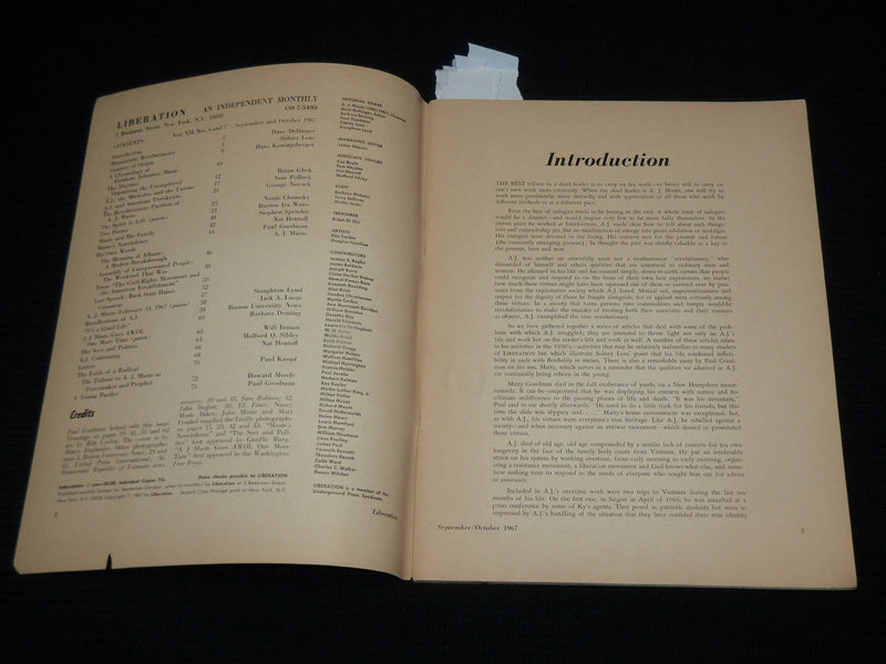 1957 SEPT/OCT LIBERATION MAGAZINE - A. J. MUSTE - DOUBLE NUMBER ISSUE - J 6993