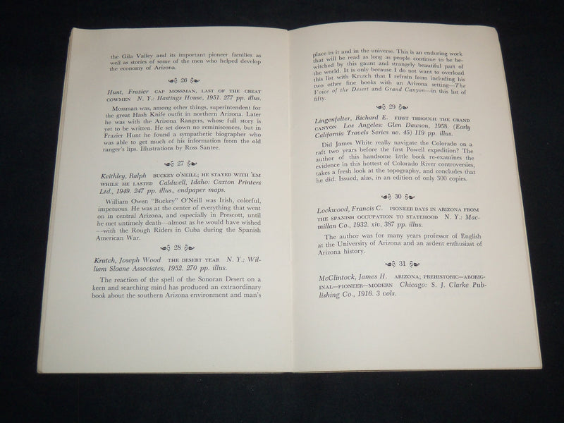 1962 ARIZONA FIFTY LIST OF BOOKS SELECTED & ANNOTATED BY DONALD POWELL - J 8755