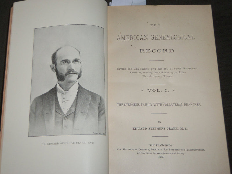 1892 THE AMERICAN GENEALOGICAL RECORD BOOK BY EDWARD STEPHENS CLARK - J 3175