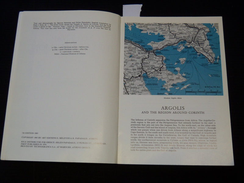 1983 CORINTH MYCENAE TIRYNS NAUPLION BOOK BY SPYROS MELETZIS - KD 7900