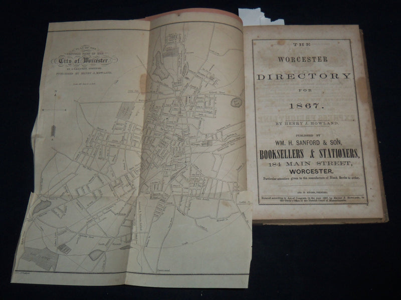 1867 WORCESTER DIRECTORY BY HENRY J. HOWLAND - MAP - KD 81W