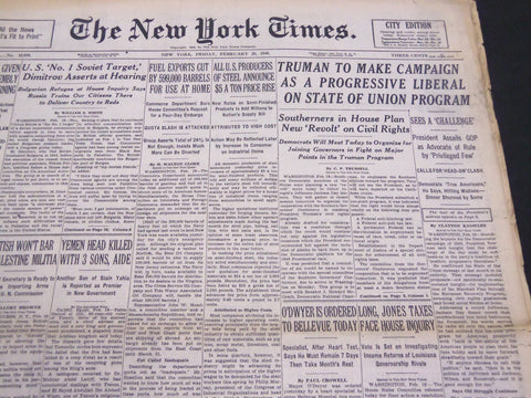 1948 FEBRUARY 20 NEW YORK TIMES - SOUTHERNERS REVOLT ON CIVIL RIGHTS - NT 4418