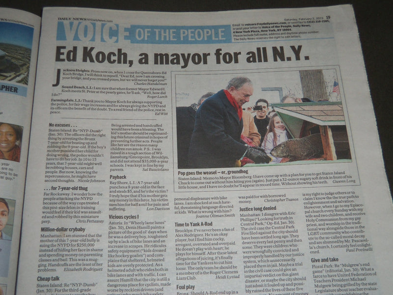 2013 FEBRUARY 2 NY DAILY NEWS NEWSPAPER - ED KOCH 1924-2013 - NP 2557