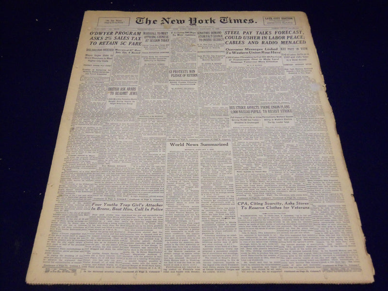 1946 JANUARY 7 NEW YORK TIMES - STEEL PAY TALKS FORECAST - NT 2620