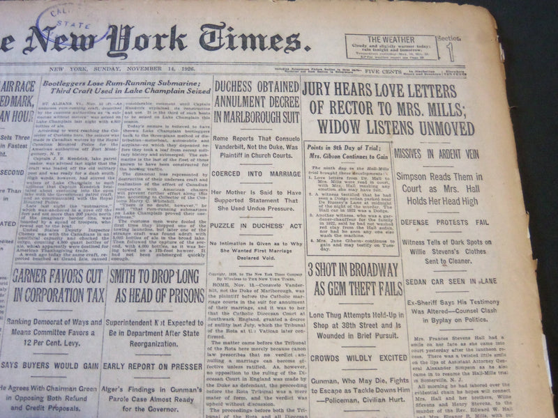 1926 NOVEMBER 14 NEW YORK TIMES - JURY HEARS LOVE LETTERS OF RECTOR - NT 6526
