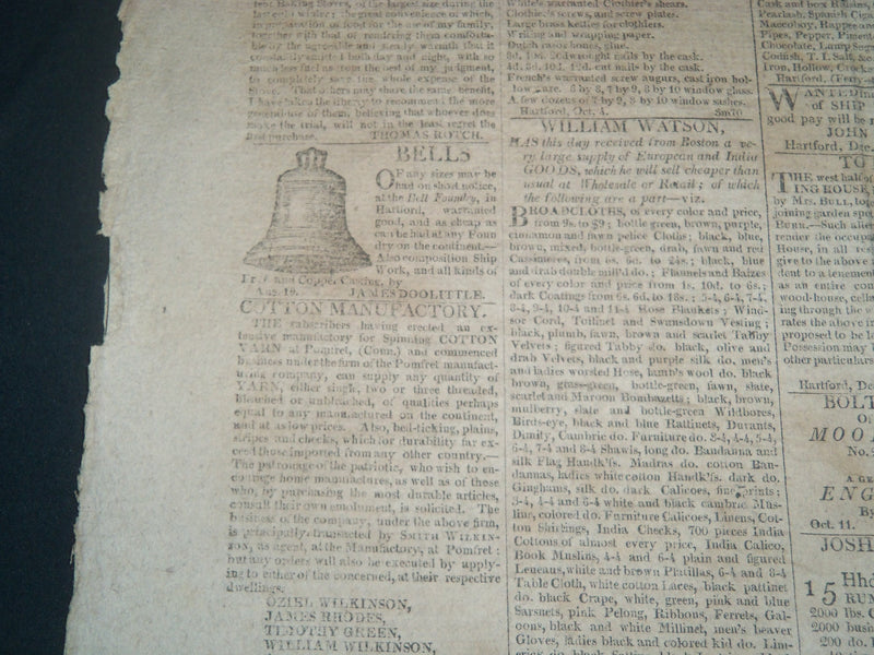 1810 DEC 27 AMERICAN MERCURY NEWSPAPER - HARTFORD FIRE INS. CO. FOUNDED- NP 3983