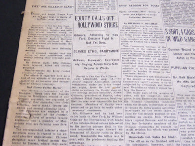 1929 AUGUST 19 NEW YORK TIMES - EQUITY CALLS OFF HOLLYWOOD STRIKE - NT 6869