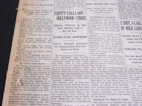 1929 AUGUST 19 NEW YORK TIMES - EQUITY CALLS OFF HOLLYWOOD STRIKE - NT 6869