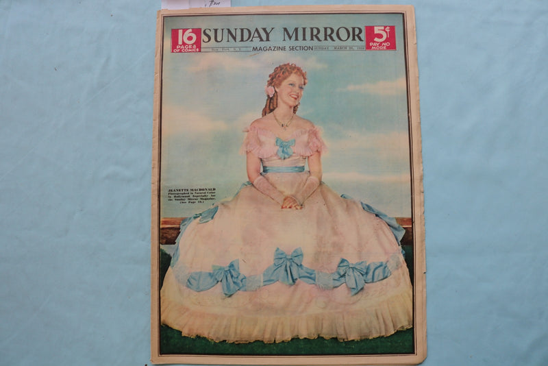 1938 MAR 20 SUNDAY MIRROR NEWSPAPER MAGAZINE SECTION-JEANETTE MACDONALD- NP 9075