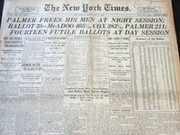 1920 JULY 6 NEW YORK TIMES - BALLOT 38 MCADOO 405 1/2 COX 383 1/2 - NT 6481
