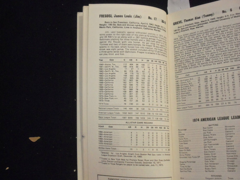 1975 TEXAS RANGERS MEDIA GUIDE - BILLY MARTIN - FERGIE JENKINS - J 5858