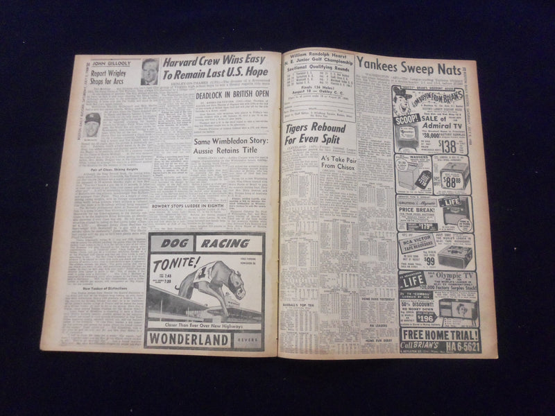 1958 JULY 5 BOSTON DAILY RECORD NEWSPAPER - HOLIDAY TOLL SOARS TO 14 - NP 6348