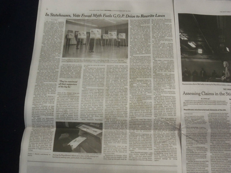 2021 FEBRUARY 28 NEW YORK TIMES- VOTE FRAUD MYTH FUELS GOP DRIVE TO REWRITE LAWS