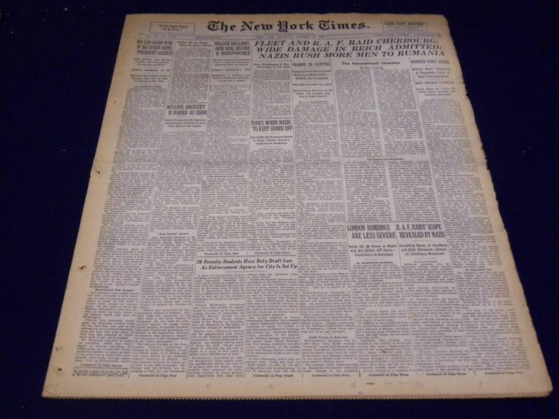 1940 OCTOBER 12 NEW YORK TIMES - FLEET & RAF RAID CHERBOURG - NT 2506