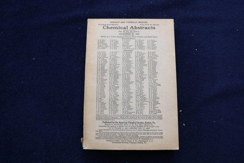 1922 CHEMICAL ABSTRACTS SEMI-MONTHLY MAGAZINE - LOT OF 25-COMPLETE YEAR - O 3381