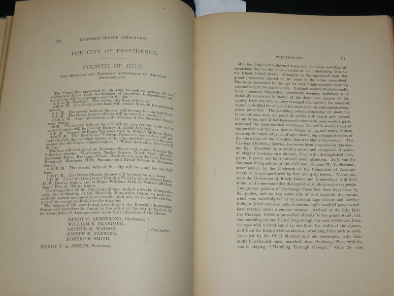 1887 JULY 4 AMBROSE E. BURNSIDE STATUE & DEDICATION HARDCOVER BOOK - KD 6480