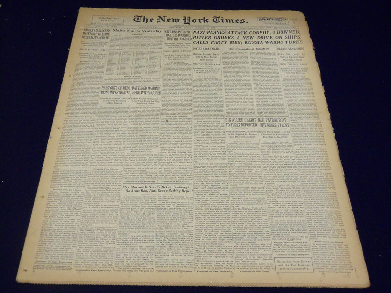 1939 OCT 22 NEW YORK TIMES - NAZI PLANES ATTACK CONVOY, 4 DOWNED - NT 609
