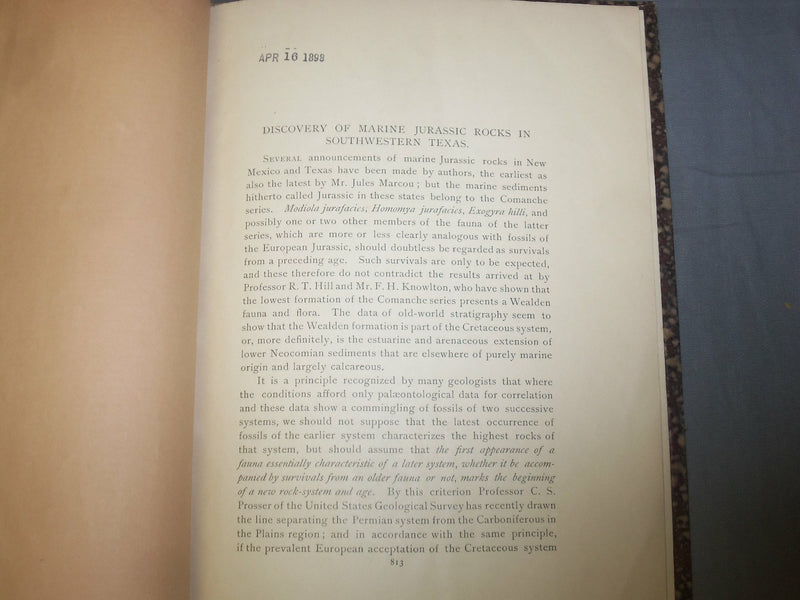 1897 DISCOVERY OF MARINE JURASSIC ROCKS IN SOUTHWESTERN TEXAS - J 4889