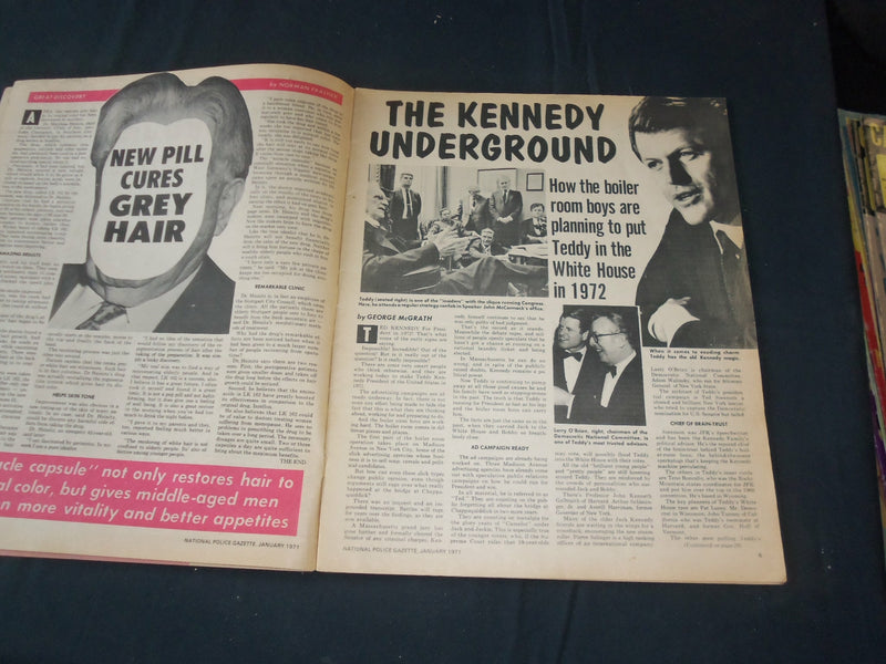 1971 JAN THE NATIONAL POLICE GAZETTE MAGAZINE-INSIDE KENNEDY UNDERGROUND- B 5774