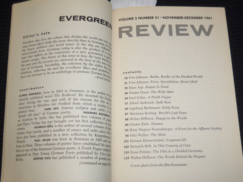 1961 NOVEMBER-DECEMBER EVERGREEN REVIEW MAGAZINE - GUNTER GRASS - SP 6008J