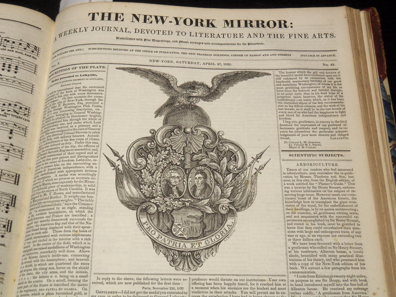 1832-1833 NEW YORK MIRROR AND LADIES GAZETTE BOUND VOLUME - ENGRAVINGS - R 89L