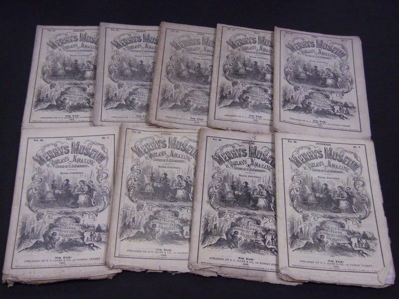 1854 MERRY'S MUSEUM AND PARLEY'S PLAYMATE MAGAZINE LOT OF 9 ISSUES - WR 889
