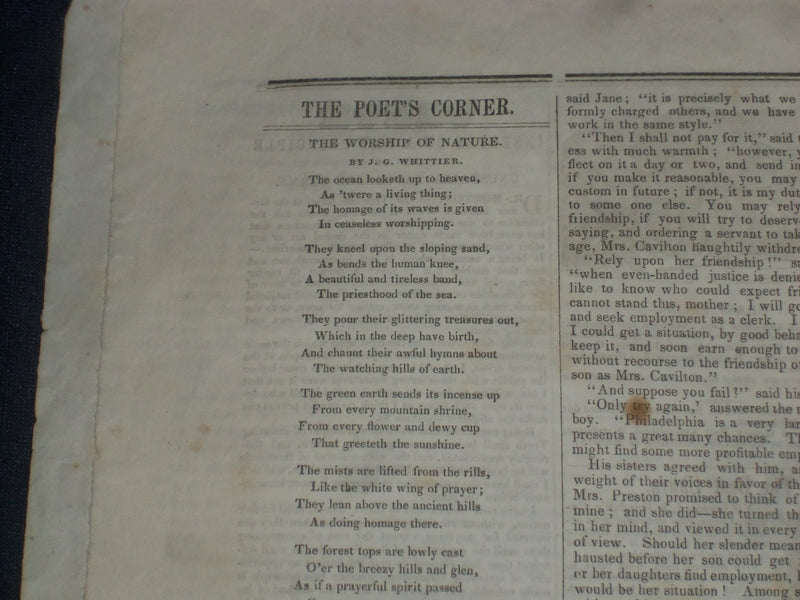 1846 SEPTEMBER 19 MASSACHUSETTS PLOUGHMAN NEWSPAPER - J. G. WHITTIER - NP 5130
