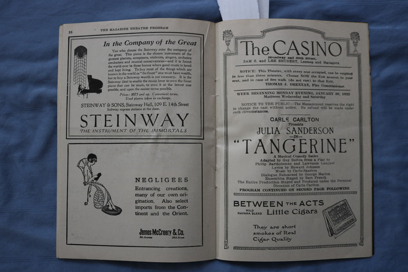 1922 TANGERINE - CASINO THEATRE PROGRAM - JEANETTE MACDONALD - K 2733