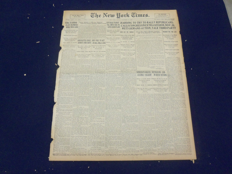 1922 NOVEMBER 10 NEW YORK TIMES - HARDING TO RALLY REPUBLICANS - NT 8422