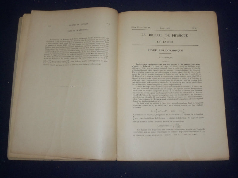 1923 APRIL LE JOURNAL DE PHYSIQUE ET RADIUM - FRENCH TEXT - J 6013