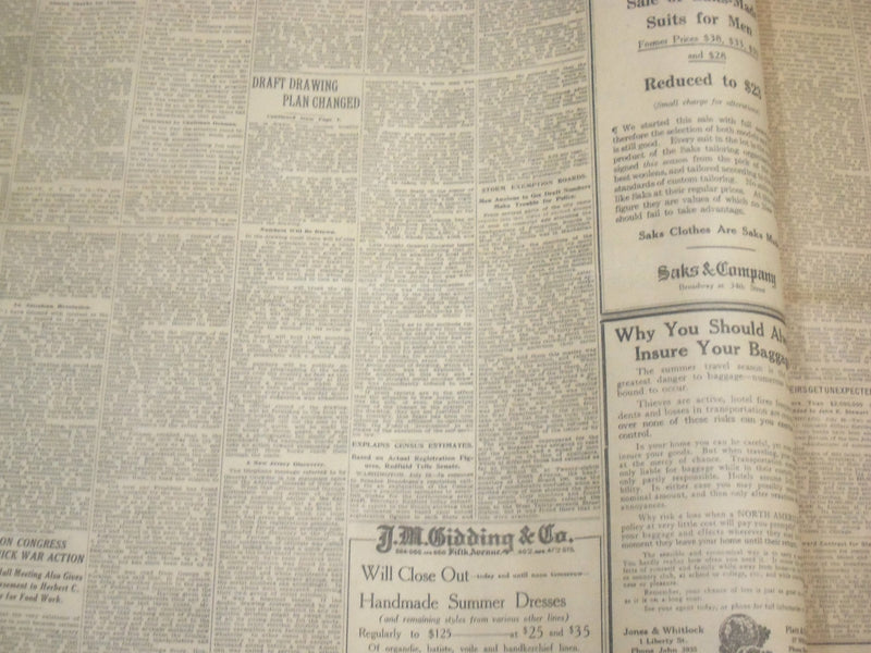 1917 JULY 20 NEW YORK TIMES - DRAFT DRAWING PLAN IS CHANGED - NT 9318
