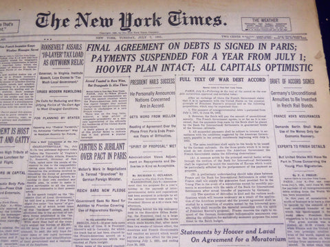 1931 JULY 7 NEW YORK TIMES - FINAL AGREEMENT ON DEBTS SIGNED IN PARIS - NT 2217
