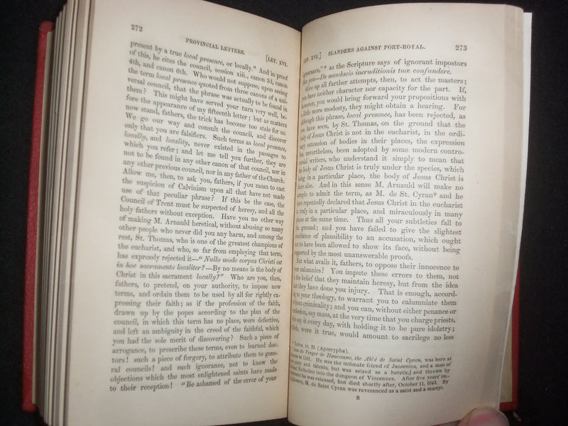 1847 PROVINCIAL LETTERS HARDCOVER BOOK BY BLAISE PASCAL - KD 9271
