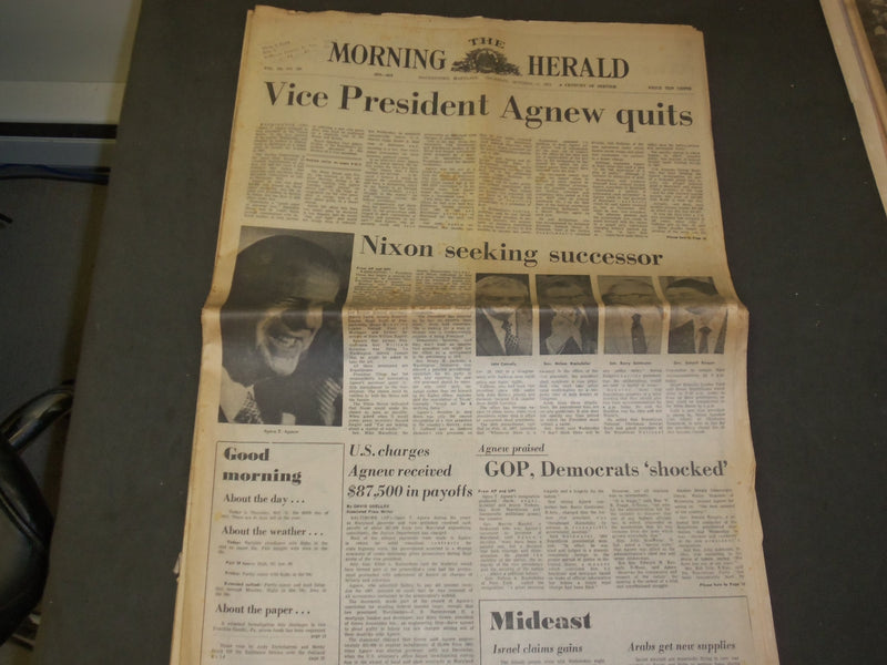 1973 OCTOBER 11 THE MORNING HERALD NEWSPAPER - SPIRO AGNEW QUITS - NP 3298