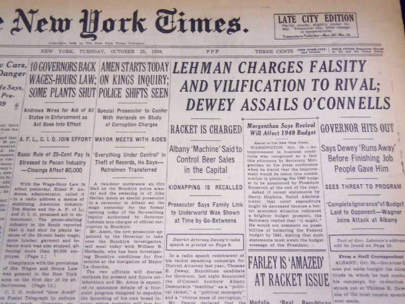 1938 OCT 25 NEW YORK TIMES - LEHMAN CHARGES FALSITY & VILIFICATION RIVAL- NT 699
