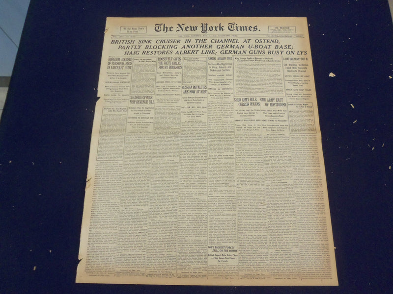1918 MAY 11 NEW YORK TIMES - BRITISH SINK CRUISER AT OSTEND - NT 8178