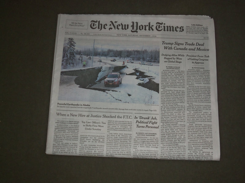 2018 DECEMBER 1 NEW YORK TIMES - TRUMP SIGNS TRADE DEAL WITH CANADA AND MEXICO