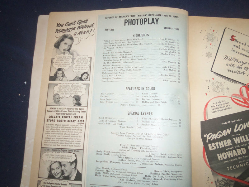 1951 JANUARY PHOTOPLAY MAGAZINE - LANA TURNER COVER - F 251U