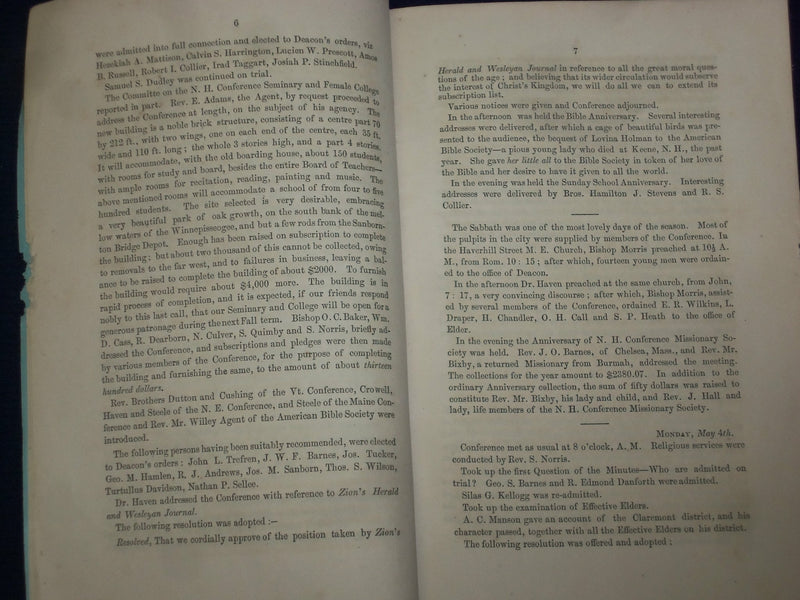 1857 NEW HAMPSHIRE METHODIST EPISCOPAL CHURCH REPORT - J 4602