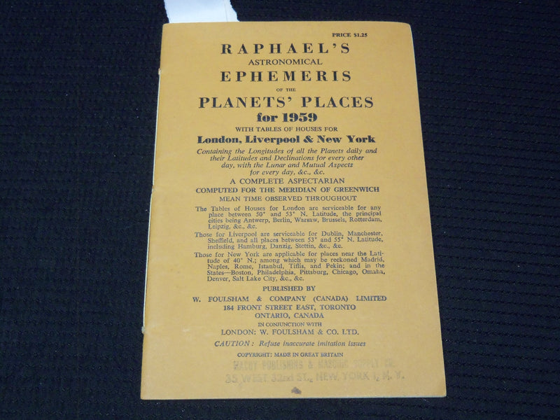 1959 RAPHAEL'S ASTRONOMICAL EPHEMERIS OF PLANETS BOOKLET - K 1052