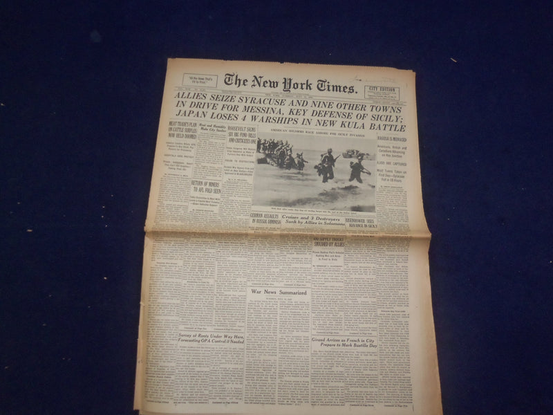 1943 JULY 13 NEW YORK TIMES -ALLIES SEIZE SYRACUSE AND NINE OTHER TOWNS- NP 6545
