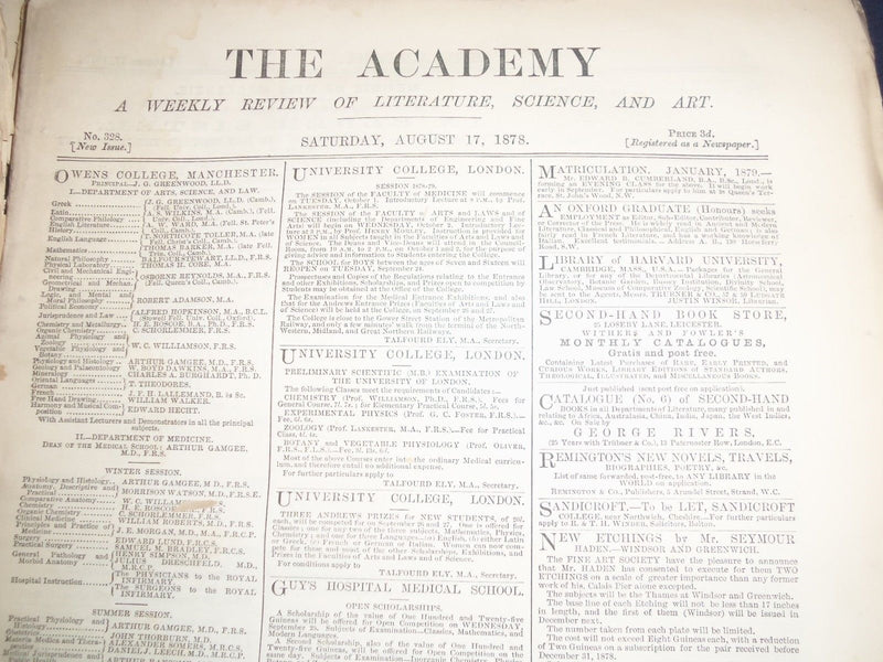 1878 THE ACADEMY WEEKLY REVIEW OF LITERATURE LOT OF 34 ISSUES - LONDON - O 2224