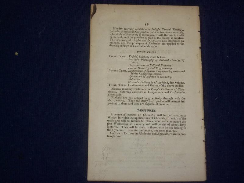 1824 GARDINER LYCEUM OFFICERS & STUDENTS CATALOGUE -BENJAMIN HALE ADDRESS-J 4786