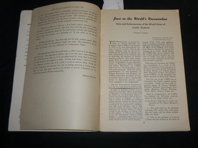 1947 MAY THE STUDENT ZIONIST MAGAZINE - NATIONALISM OR CLASS - J 6775
