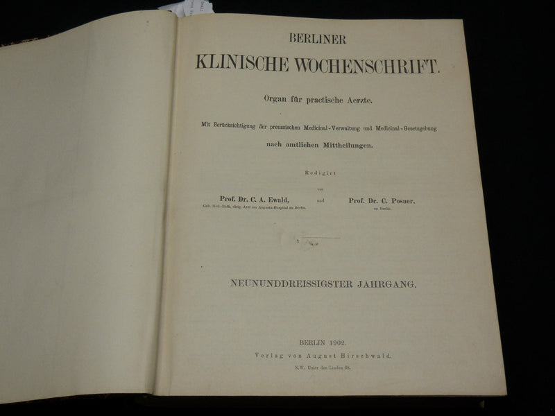 1902 JAN-DEC BERLINER KLINISCHE WOCHENSCHRIFT MAGAZINE BOUND VOLUME - R 491
