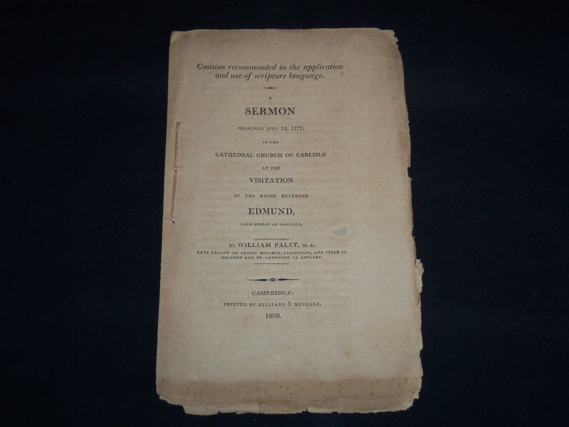 1809 A SERMON OF REVEREND EDMUND BY WILLIAM PALEY - J 8857
