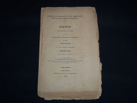 1809 A SERMON OF REVEREND EDMUND BY WILLIAM PALEY - J 8857