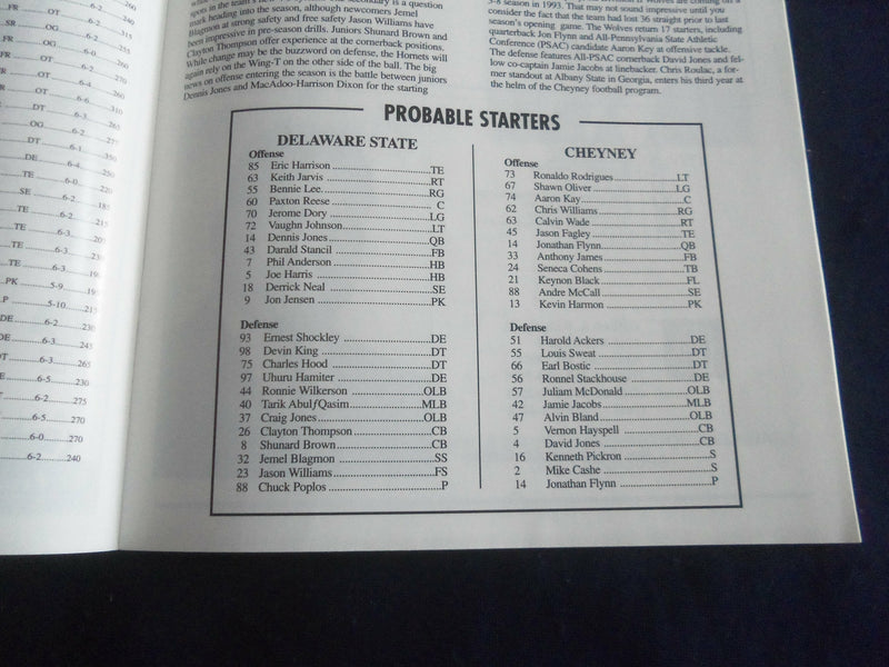 1994 SEP 3 FOOTBALL PROGRAM -DELAWARE STATE UNIV VS CHEYNEY STATE UNIV- SP 1217A