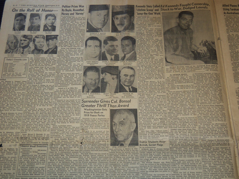 1945 MAY 8 THE EVENING STAR NEWSPAPER - TRUMAN PROCLAIMS - V-E DAY - NT 9457