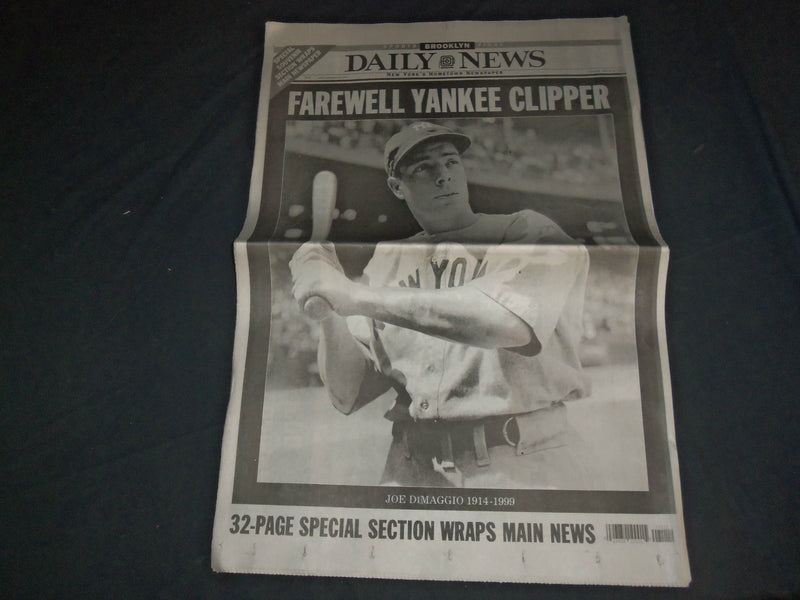 1999 MAR 9 NEW YORK DAILY NEWS NEWSPAPER - JOE DIMAGGIO DIED 1914-1999 -NP 4059